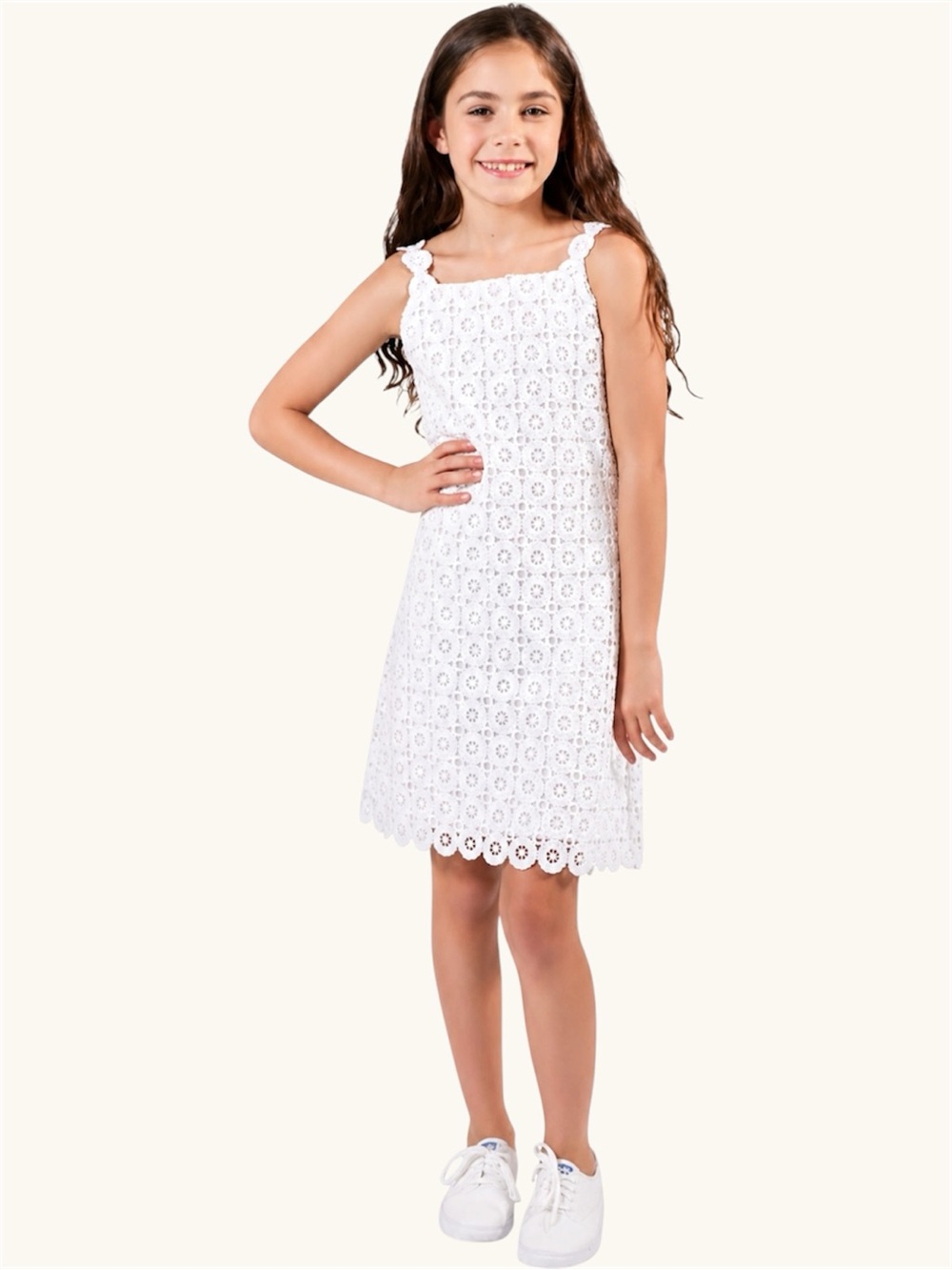 Habitual Girl White Crochet Lace Dress NWT – Elegant Floral Sleeveless Size 12